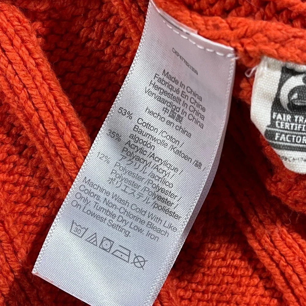 Madewell Sweater Womens Large Orange Cotton Blend Cable Knit Pullover‎ Cottage
